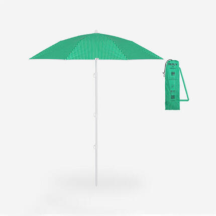 Parasol de plage anti-uv compact 2 places, PARUV stripes vert