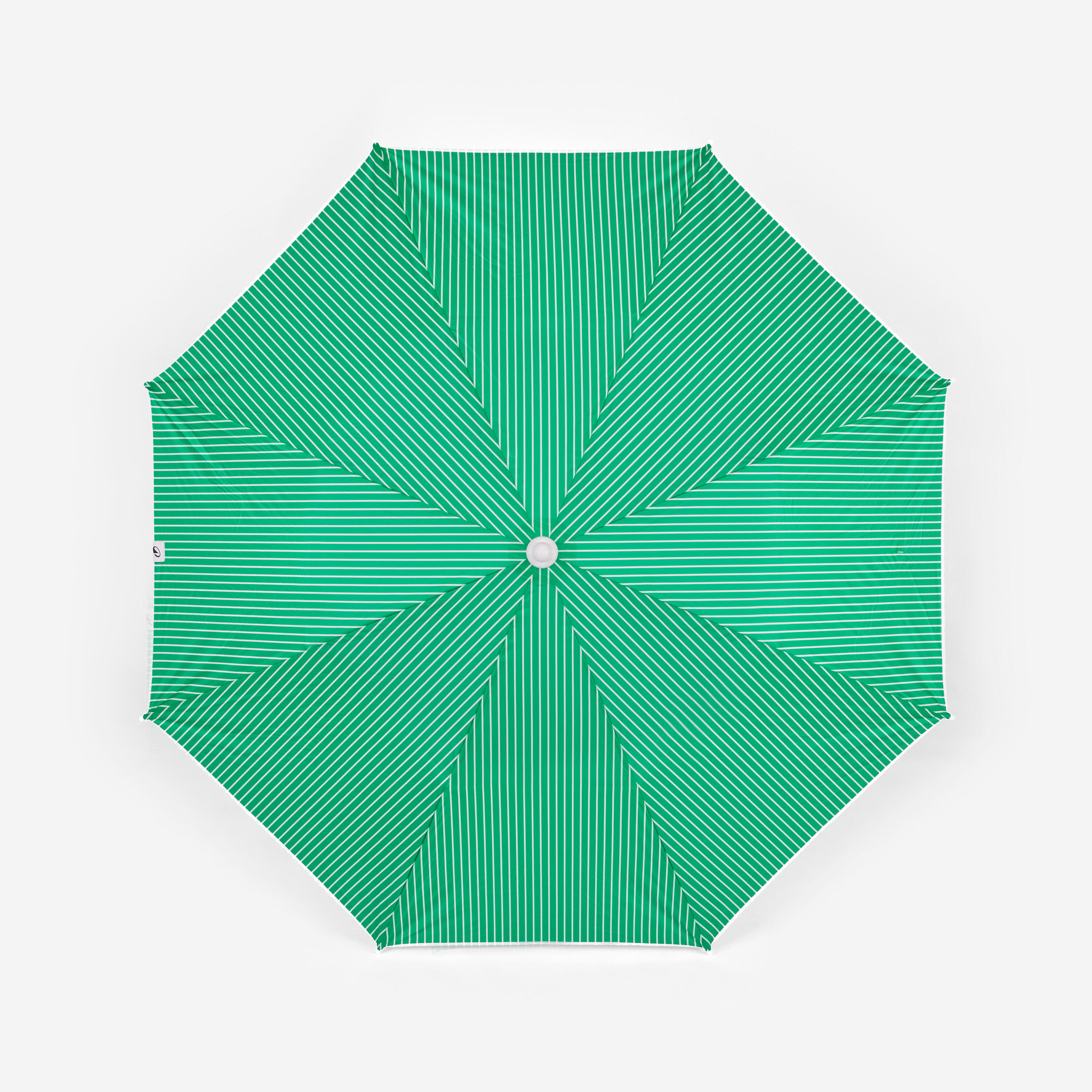 Parasol de plage anti-uv compact 2 places, PARUV stripes vert 6/9