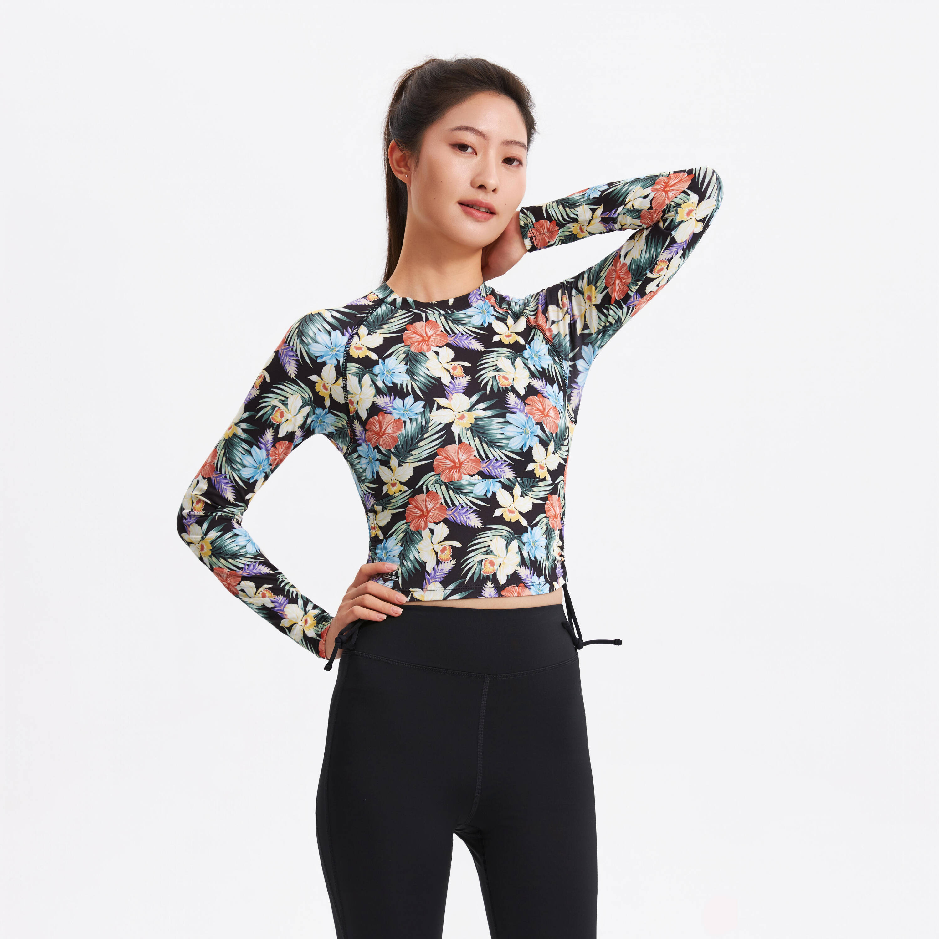 Women's long sleeve uv-protection surfing top 100 sunny TROPIC BLACK -  1