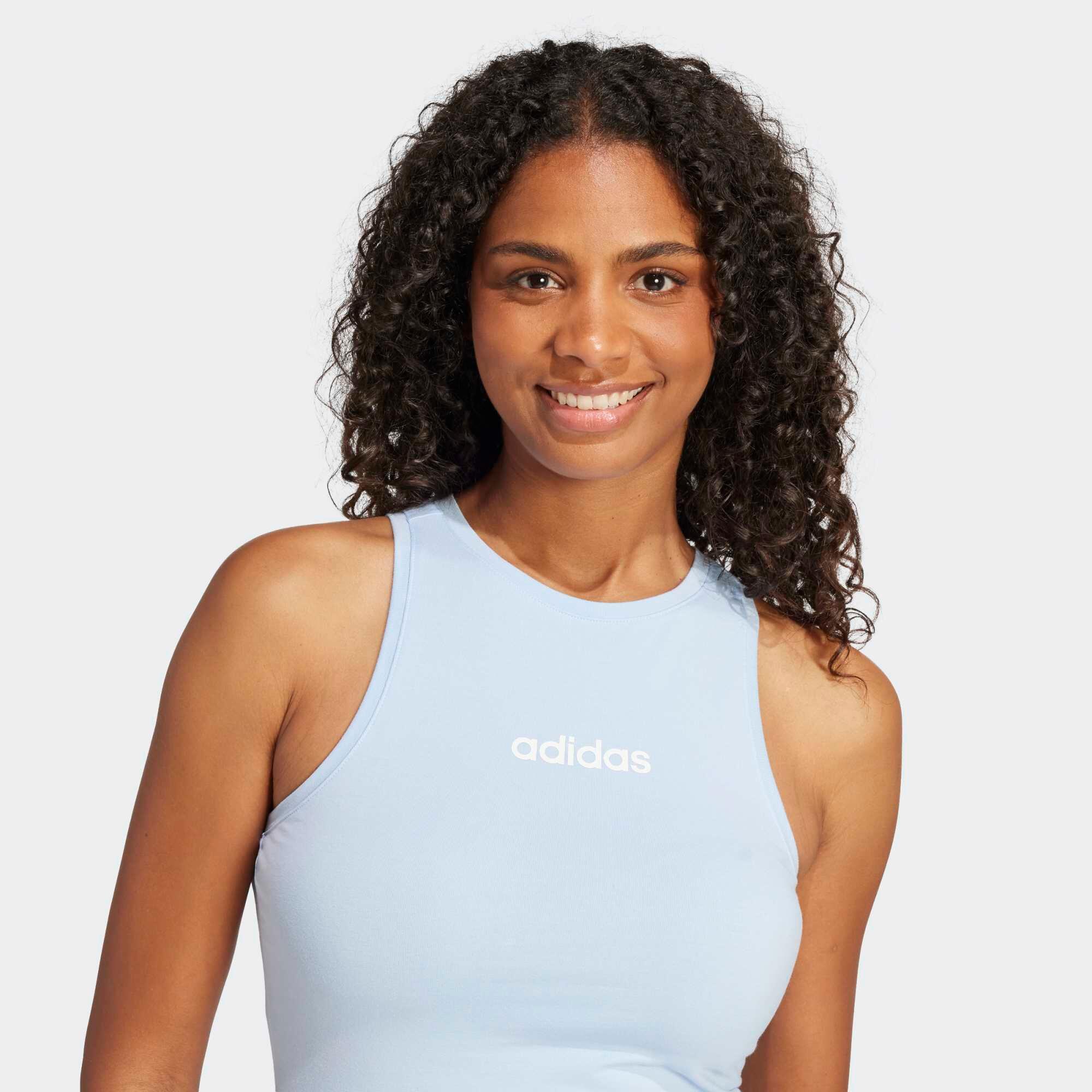 Canotta ADIDAS donna palestra regular fit cotone azzurra 3/6