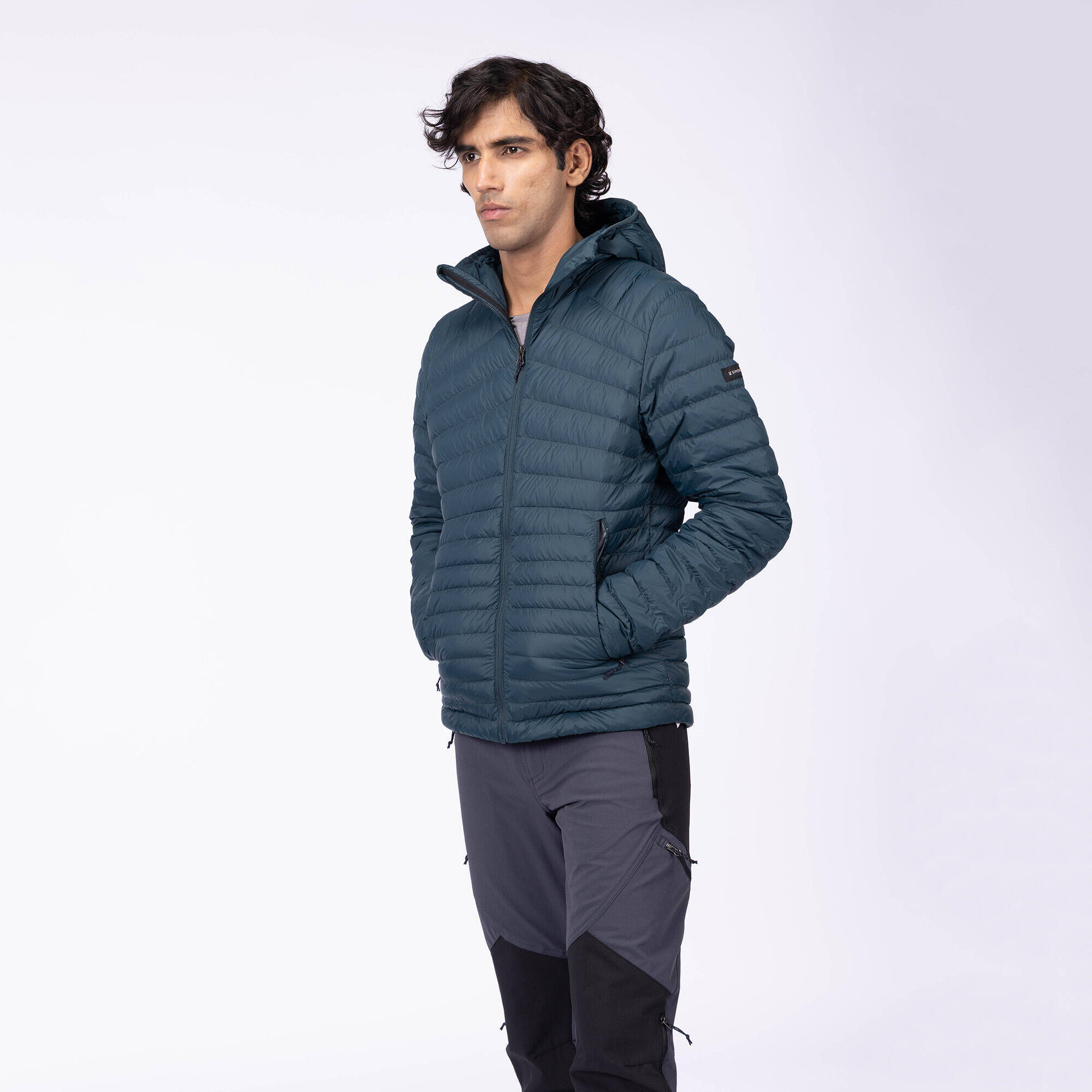 Men’s hooded down hiking jacket -5°C, MT100 - Green -  2