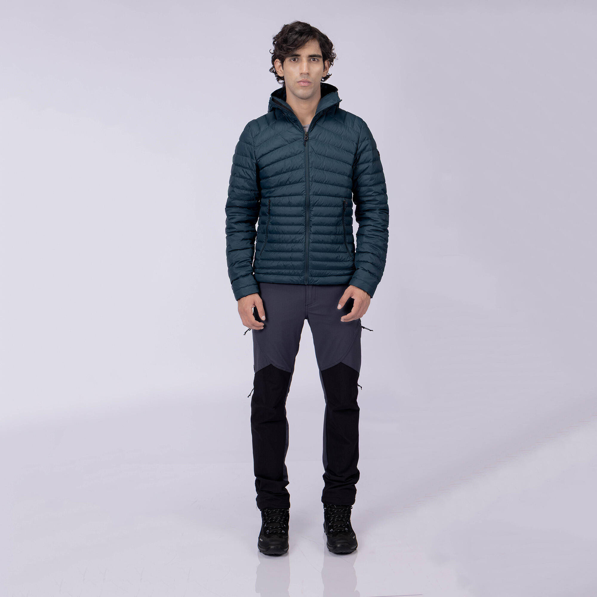 Men’s hooded down hiking jacket -5°C, MT100 - Green