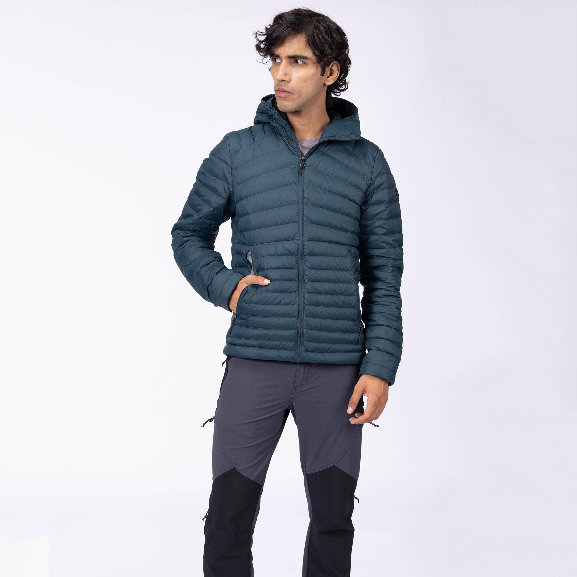 Men’s hooded down hiking jacket -5°C, MT100 - Green -  3