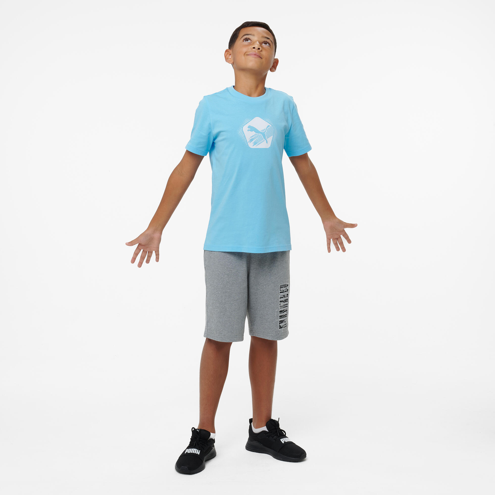 T-shirt Puma bambino ginnastica regular fit cotone celeste stampata 4/7