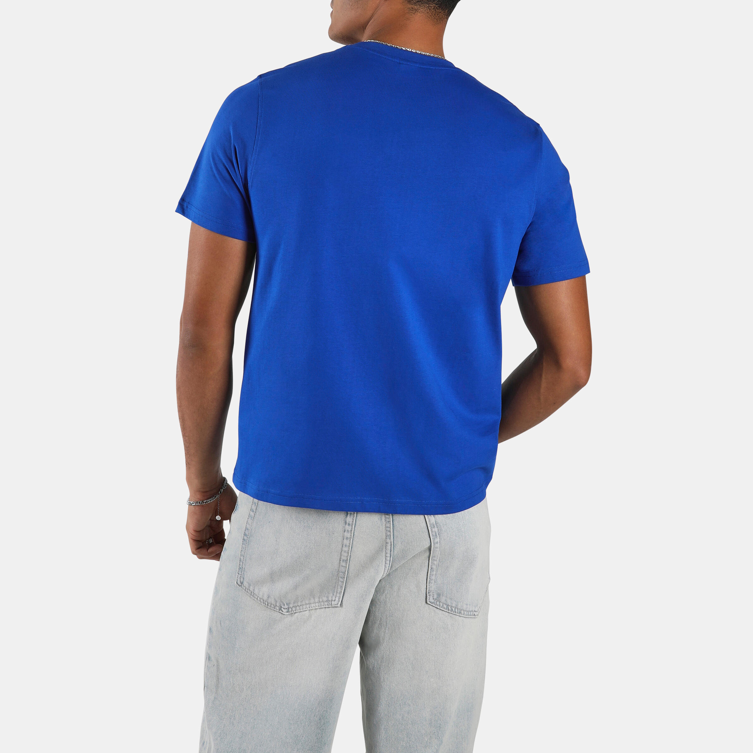 T-shirt Reebok uomo palestra regular fit cotone azzurra con logo 3/4