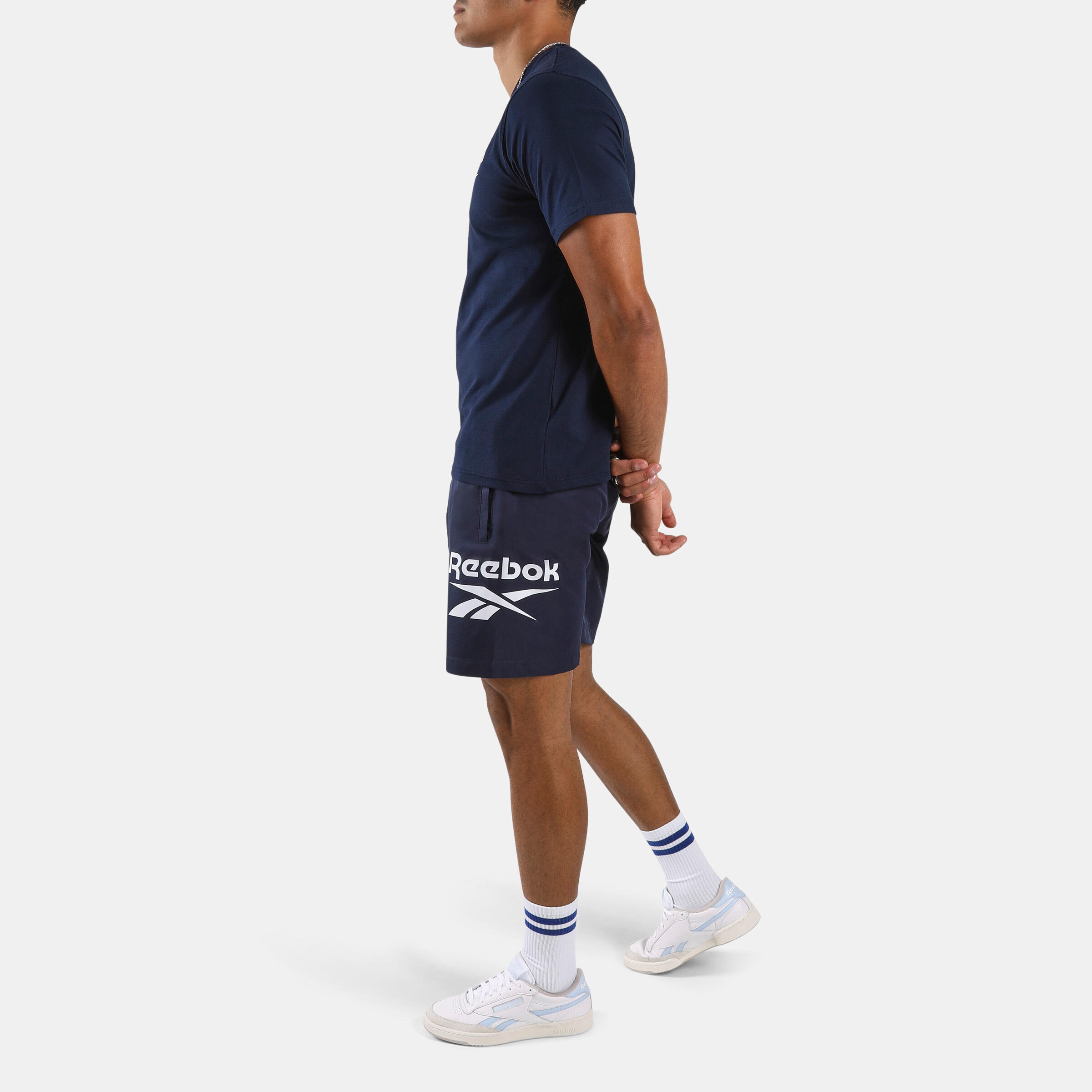 T-shirt Reebok uomo palestra regular fit cotone azzurra con logo 3/4