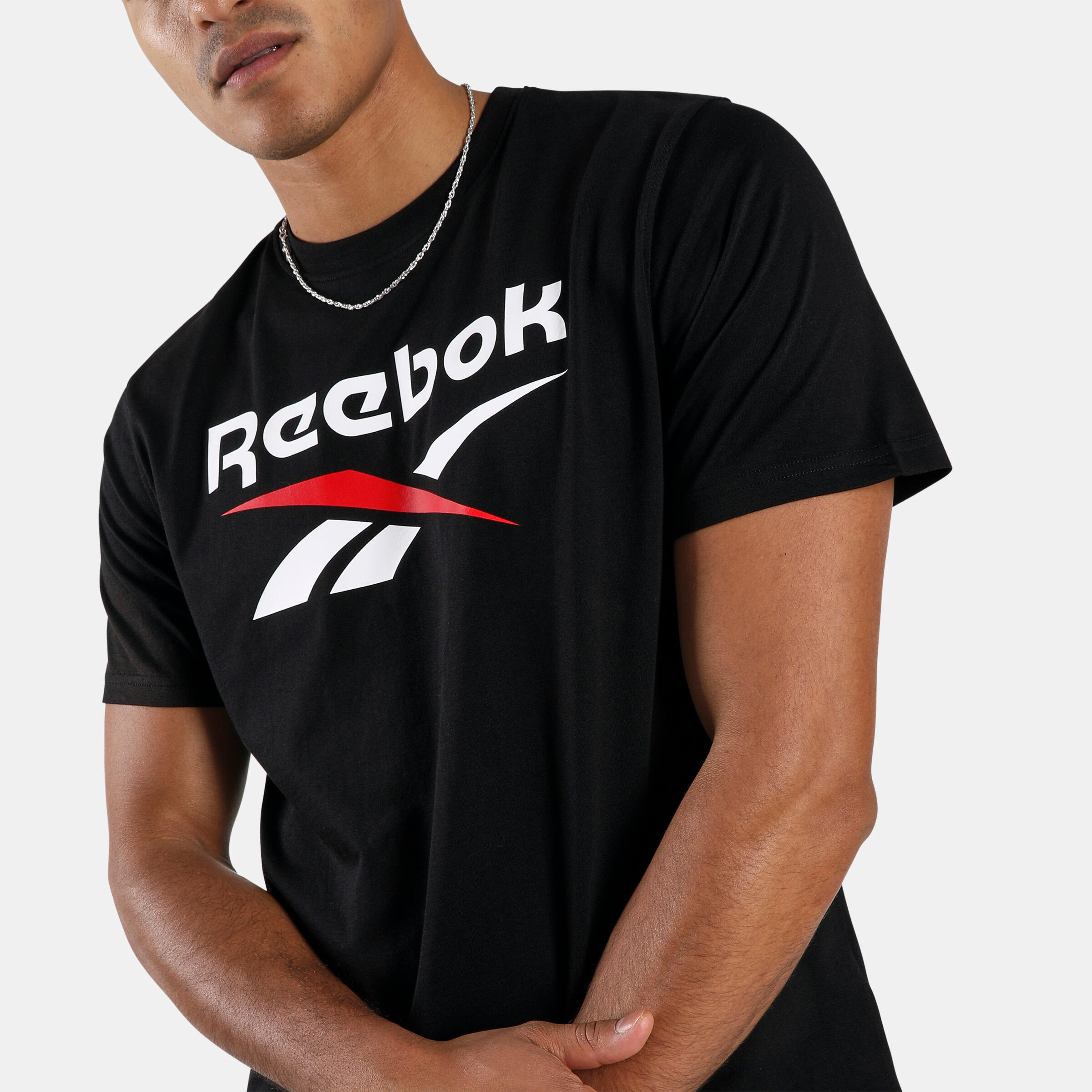 T-shirt nera Reebok uomo palestra regular fit cotone con logo 2/4