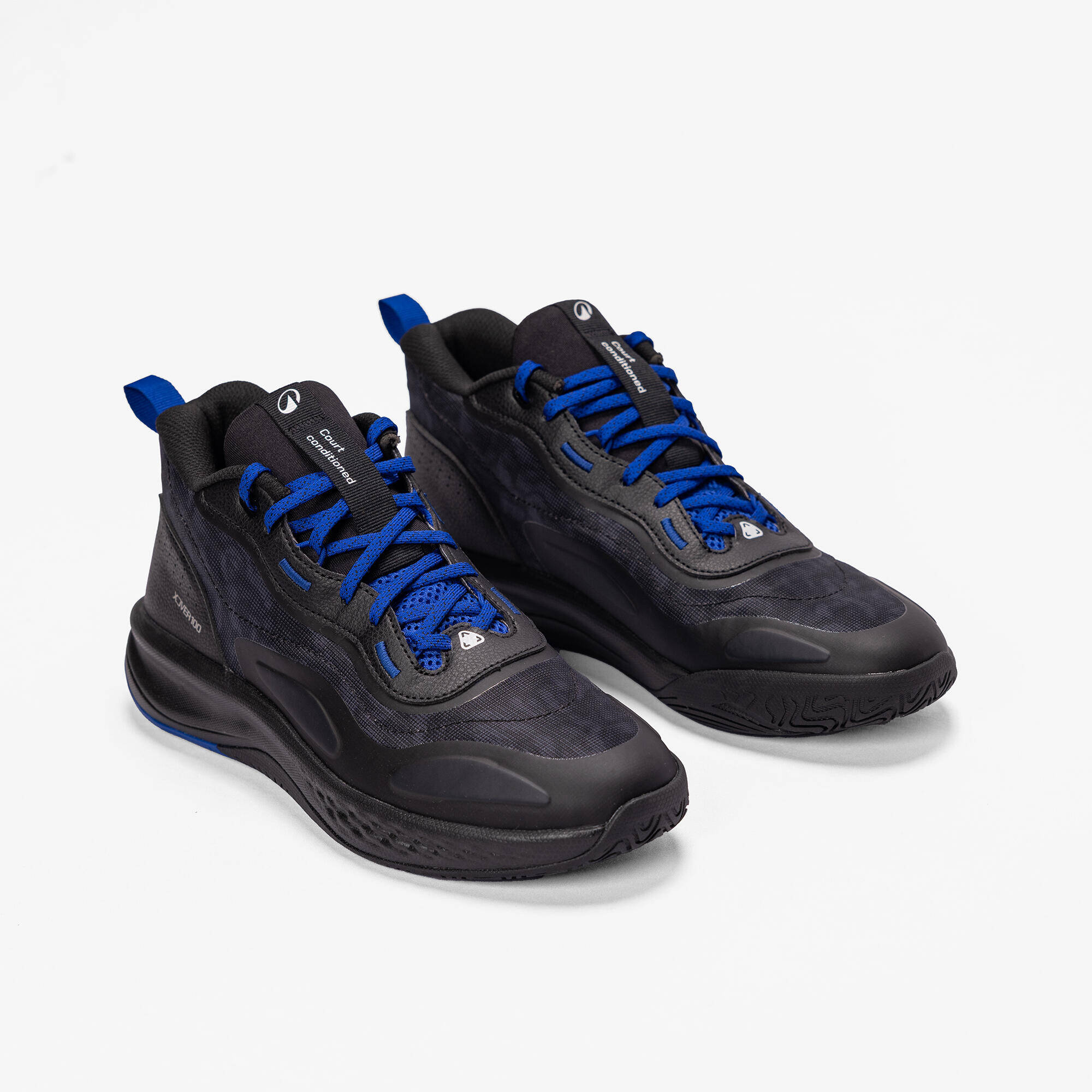 Adult Basketball Shoe Xover 100 Mid Cut Black Blue -  2