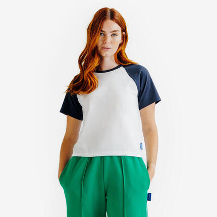 Tee-shirt femme, Heritage, blanc et bleu marine