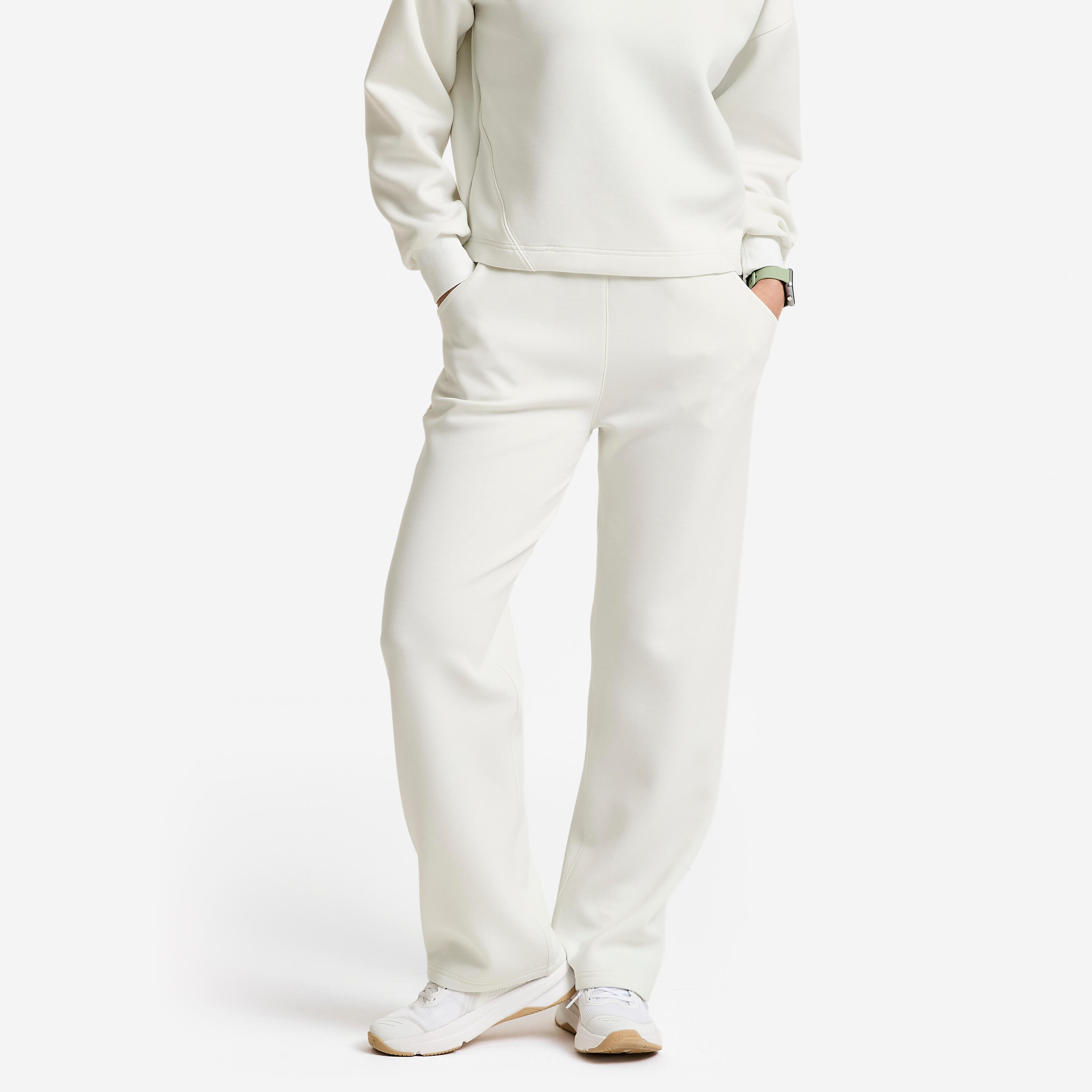 DECATHLON Women's Comfortable Fitness Jogging Bottoms - Cotton White