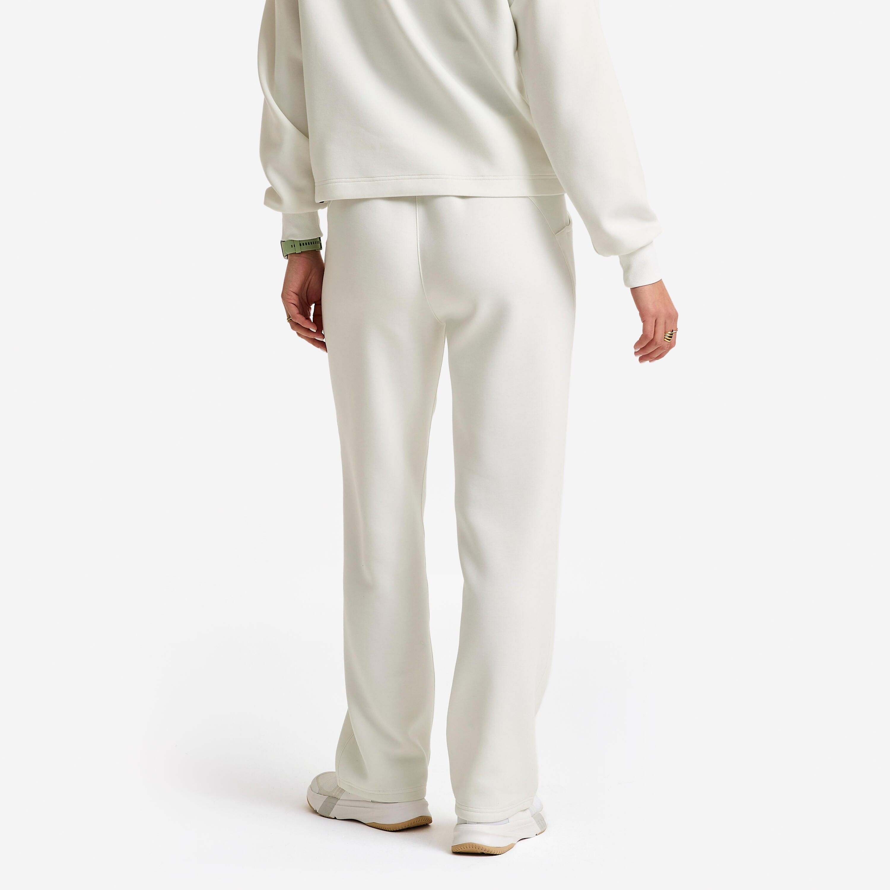 Pantalon jogging fitness confortable femme, blanc coton 3/6