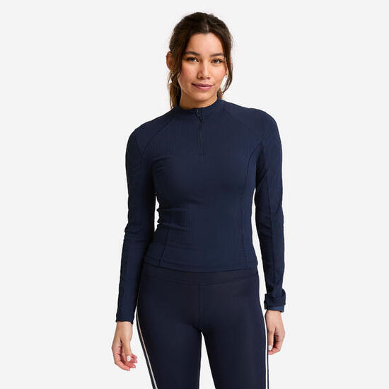 Tee-shirt manches longues demi zip femme, bleu foncé