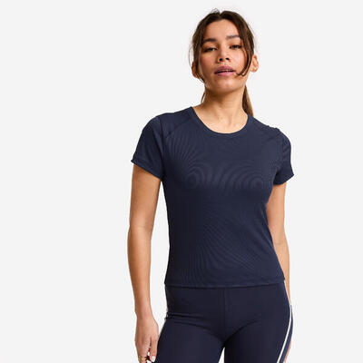 T-shirt geribd dames donkerblauw