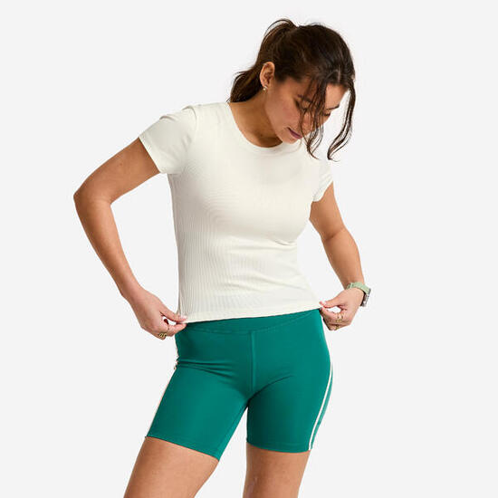 Tee-shirt côtelé femme, blanc