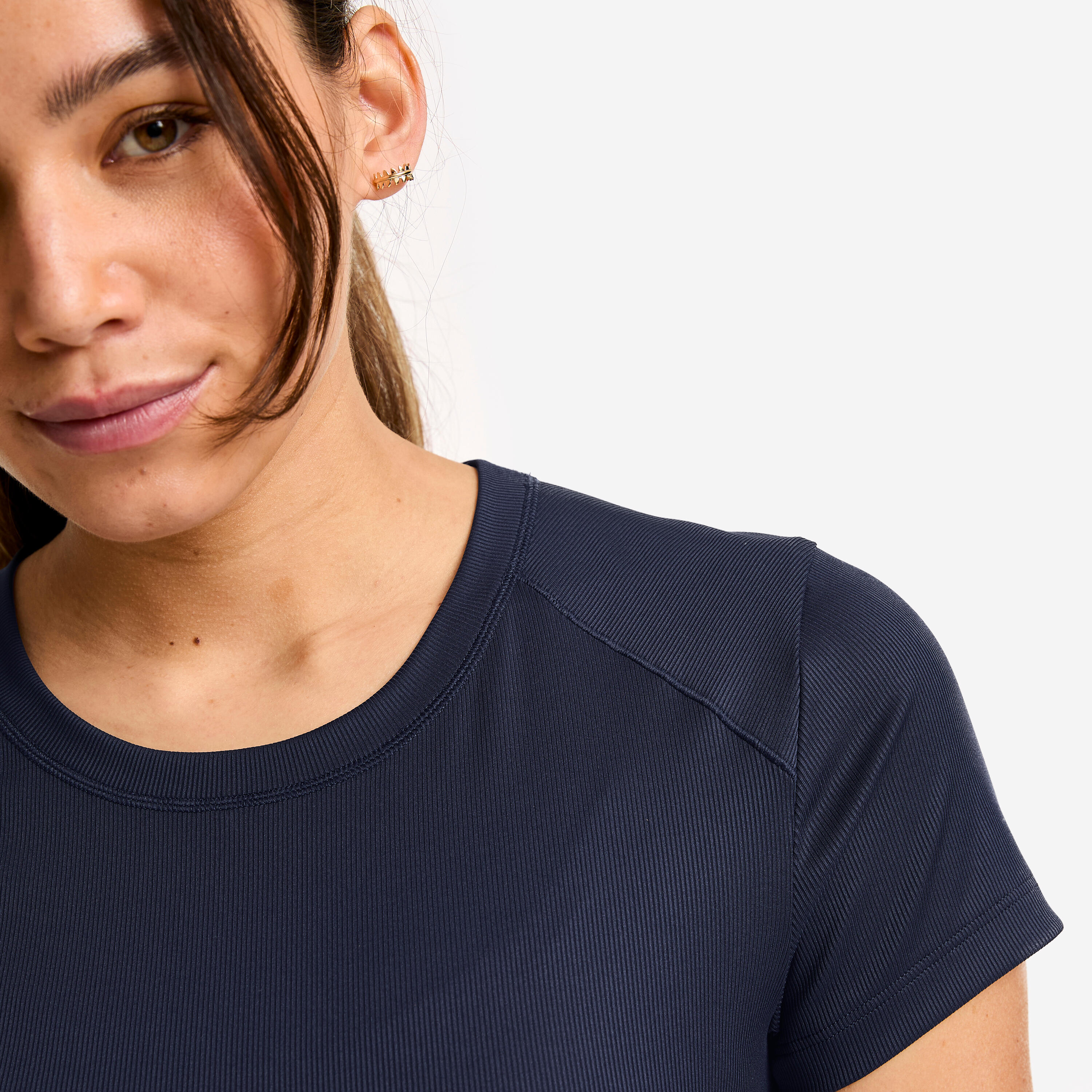 Tee-shirt côtelé femme, bleu foncé 5/5