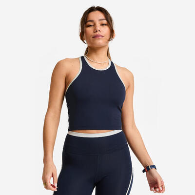 Canotta donna palestra cropped traspirante blu