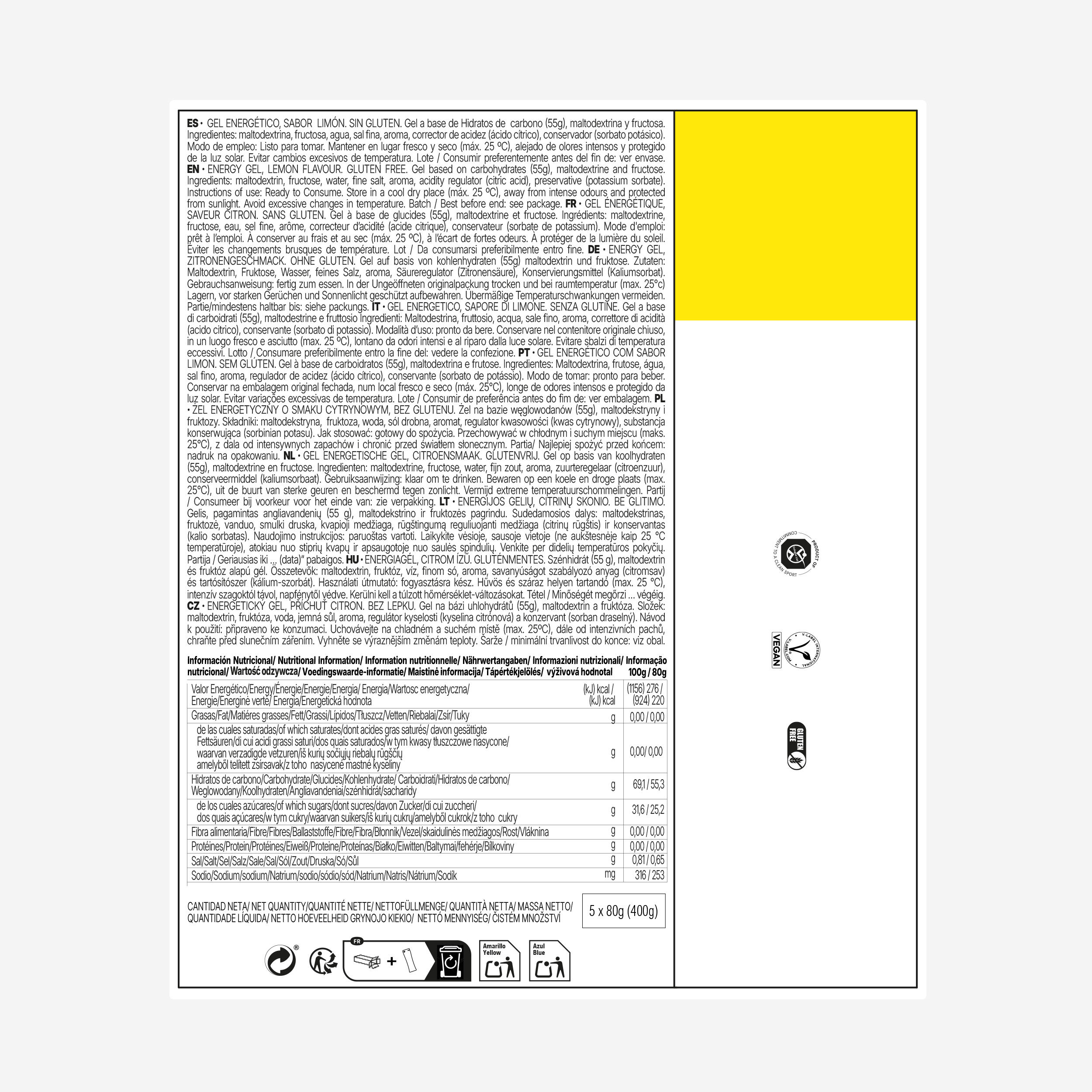 Gel 1:0.8 haute teneur en fructose citron, 5x80g 2/3