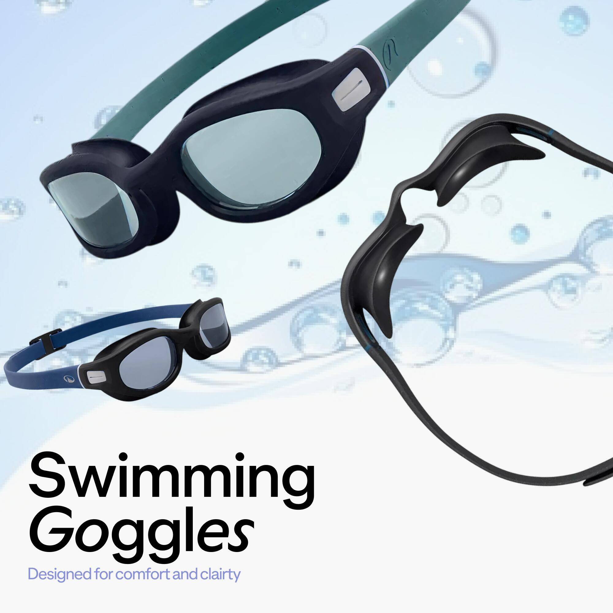 Swimming Goggles L Soft Black Blue Tinted Lightweight & Secure -  3