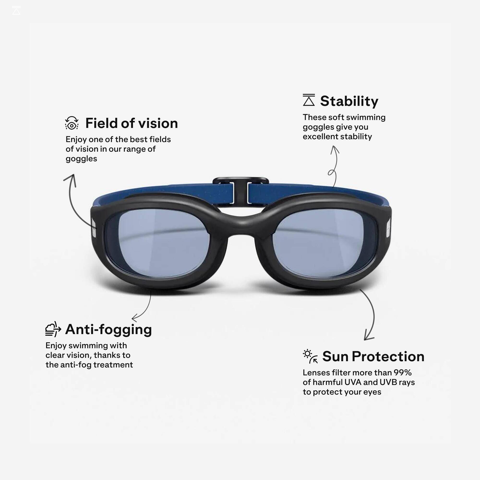 Swimming Goggles L Soft Black Blue Tinted Lightweight & Secure -  2