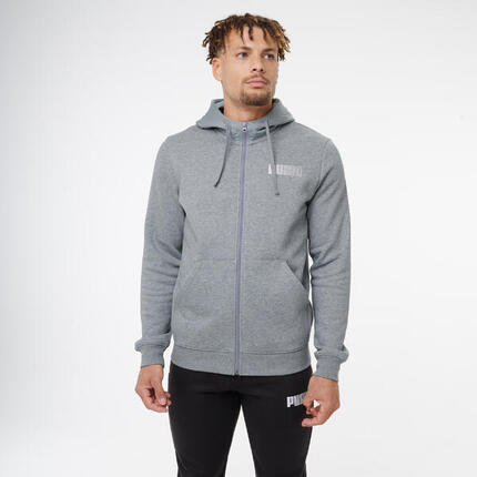 Sweat à capuche zippé en coton homme, gris