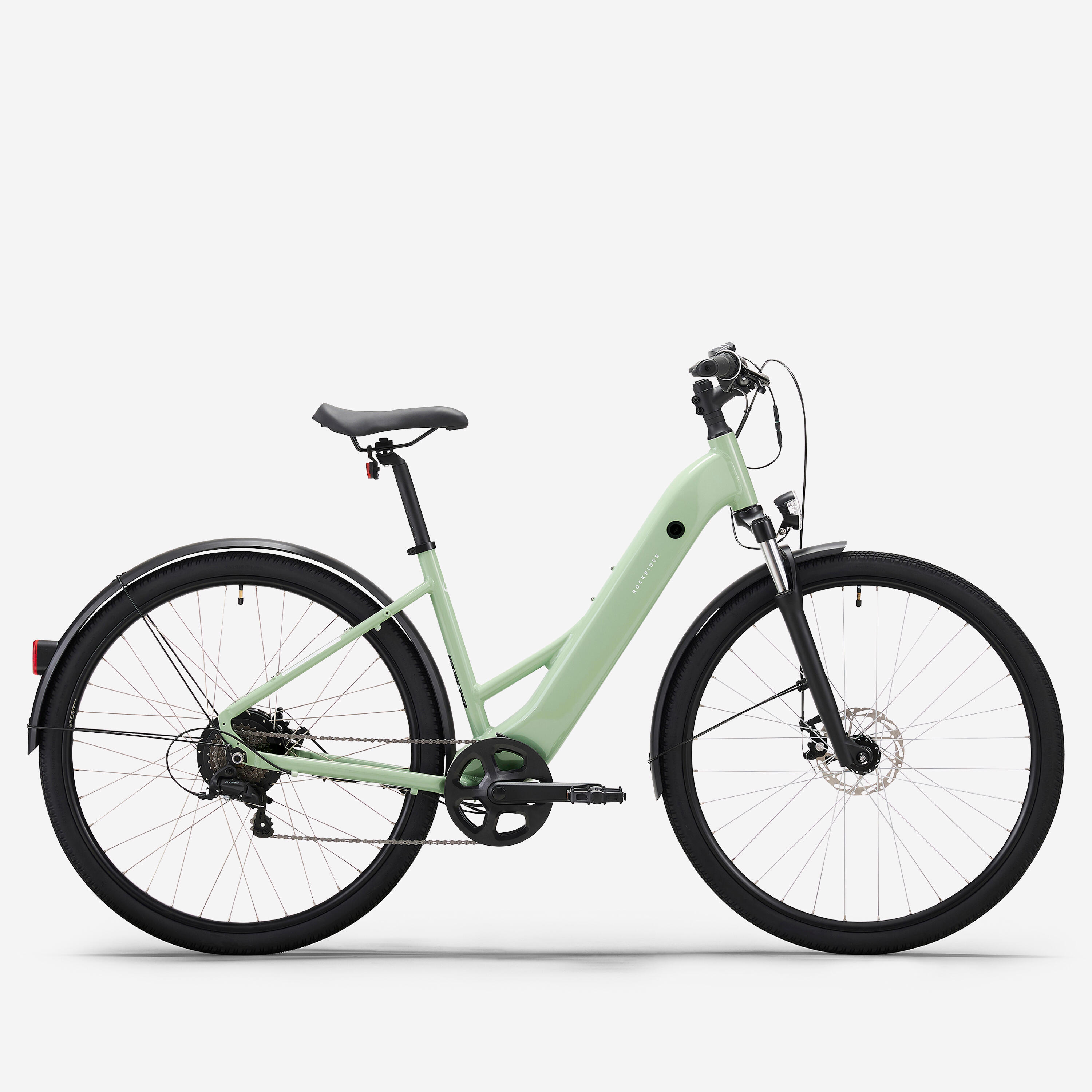 Vélo tout chemin électrique cadre bas, E-ACTV 100 vert amande