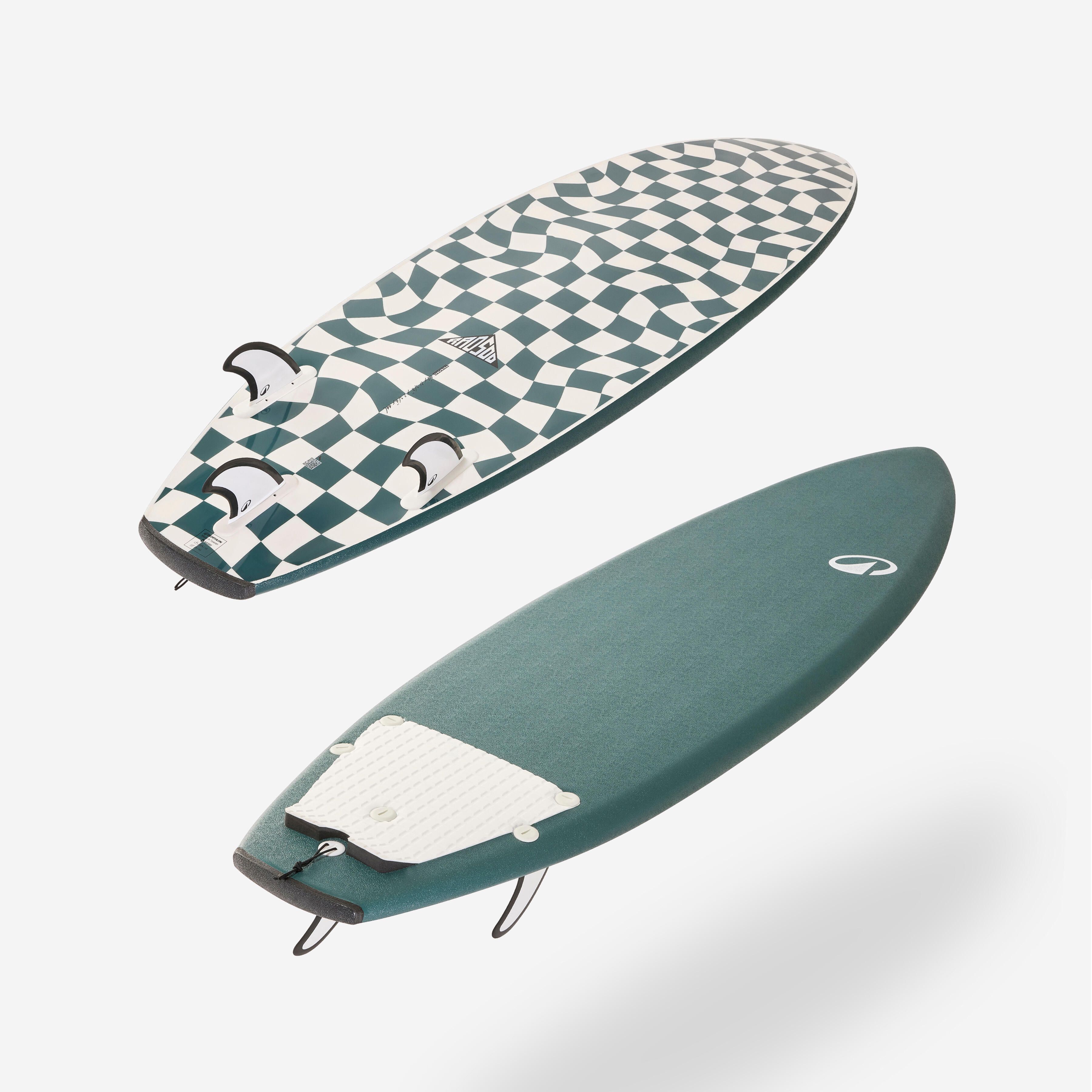Foam surfing shortboard 6'2, 500 Soft RAD forest green - Decathlon