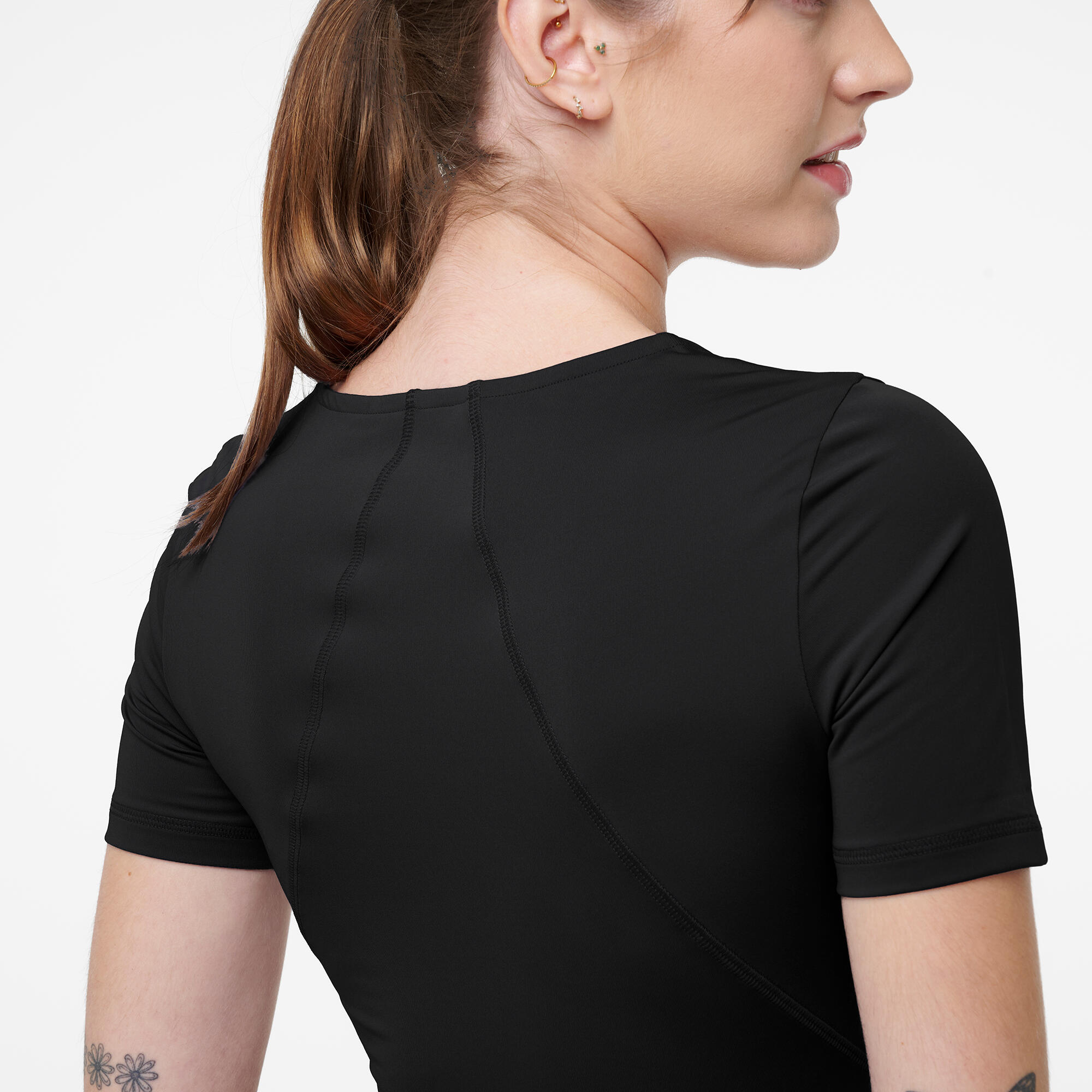 Camiseta Crop Top Fitness Mujer Negro 3/5