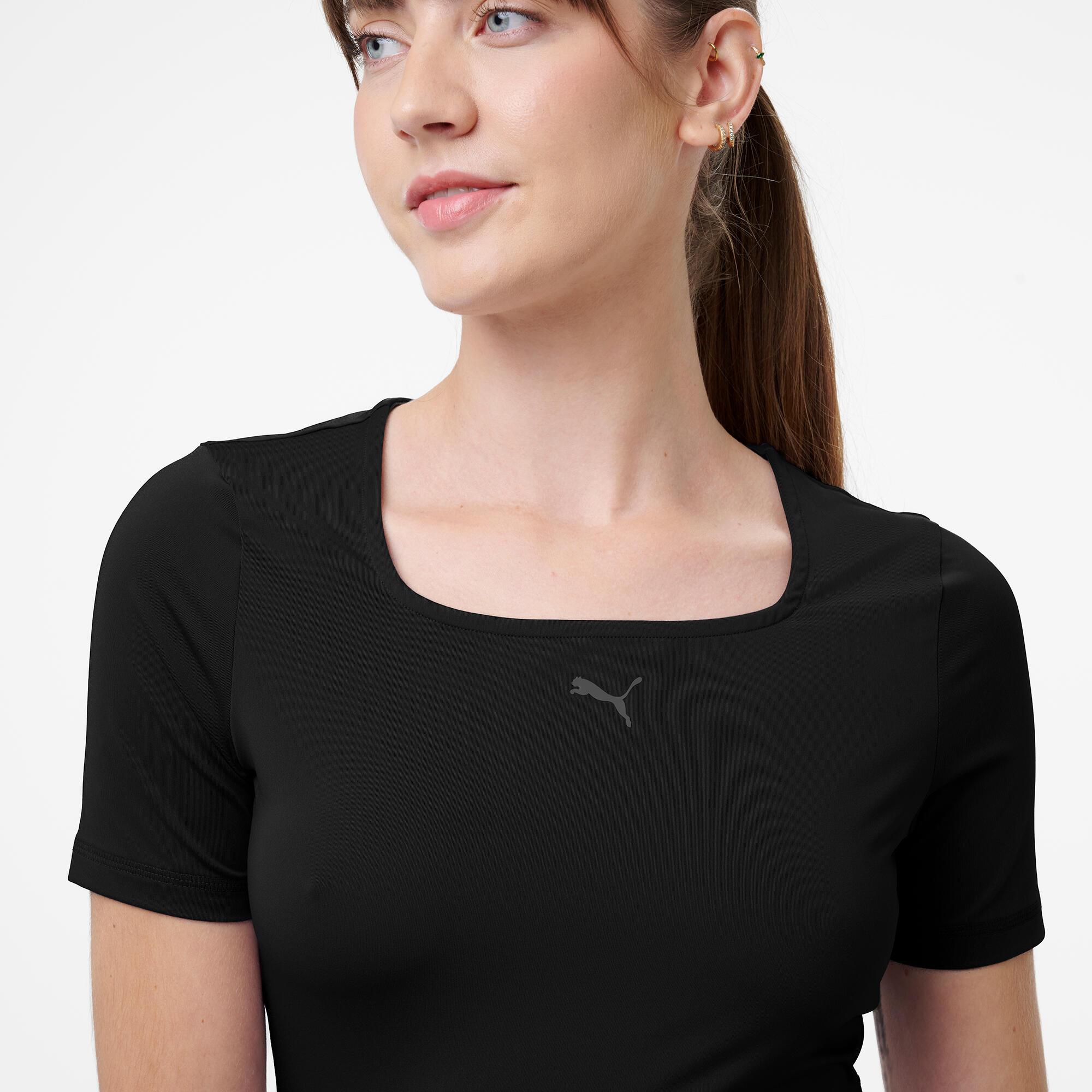 Camiseta Crop Top Fitness Mujer Negro 2/5