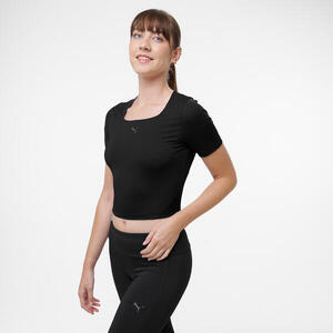 Camiseta Crop Top Fitness Mujer Negro