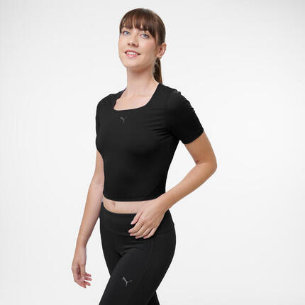 T-shirt crop top de fitness femme, noir
