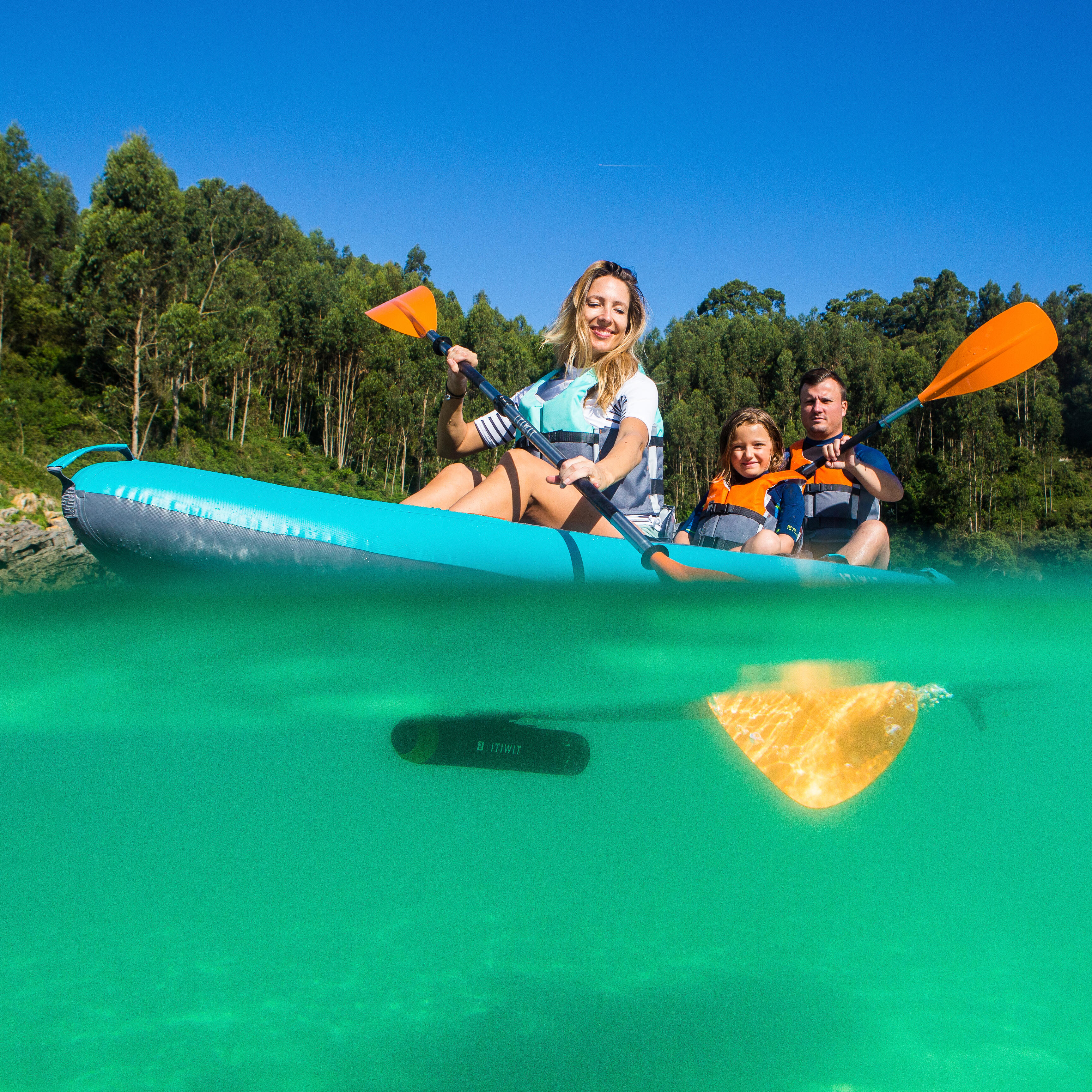 2-Part Adjustable Symmetrical Kayak Paddle, 100 - DECATHLON