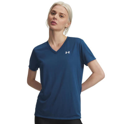 Fitness-t-shirt dames korte mouwen v-hals blauw