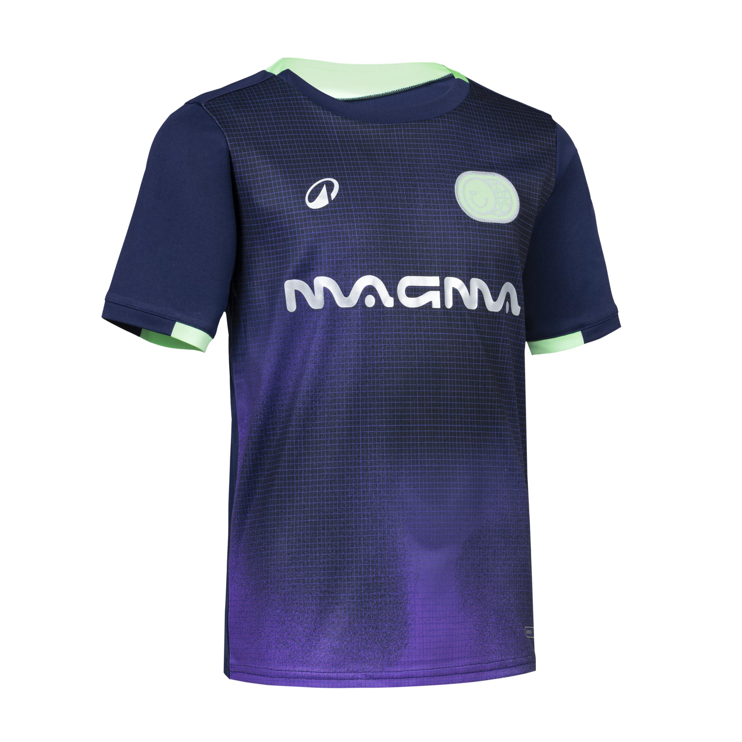Playera de futbol de manga corta azul marino con verde para niño Viralto Kids 11/16