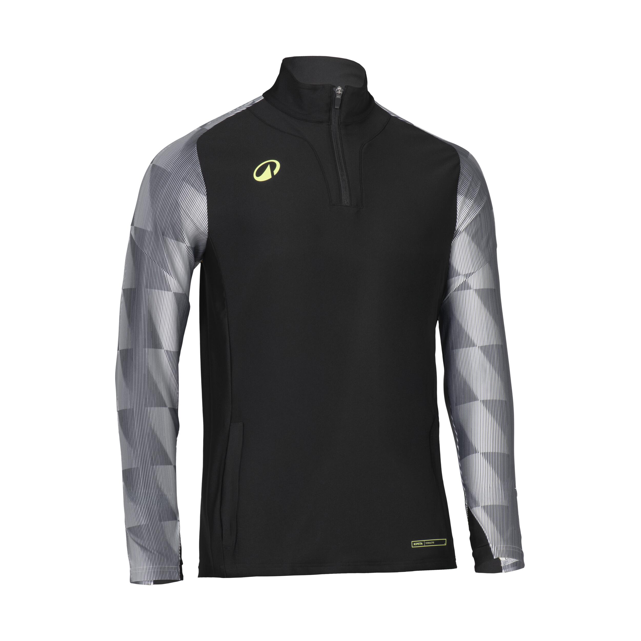 Sudadera de futbol con medio cierre negro y gris para adulto Viralto Dop 8/16
