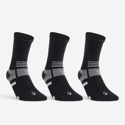 CHAUSSETTES DE SPORT HAUTES ARTENGO RS 560 BLANC GRIS LOT DE 3