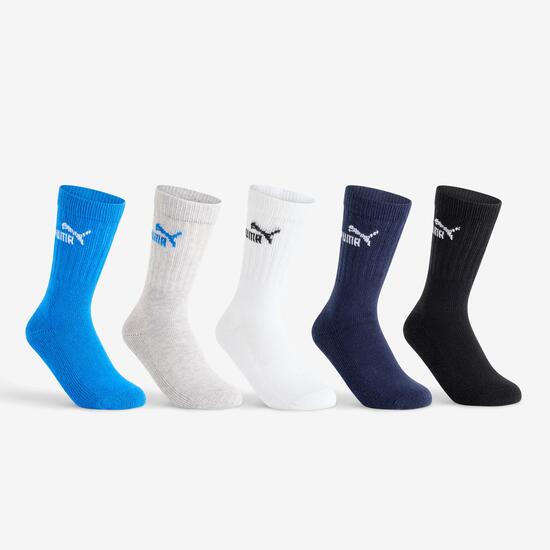 CHAUSSETTES DE SPORT PUMA HAUTES BLEU GRIS BLANC NOIR EN LOT DE 5.