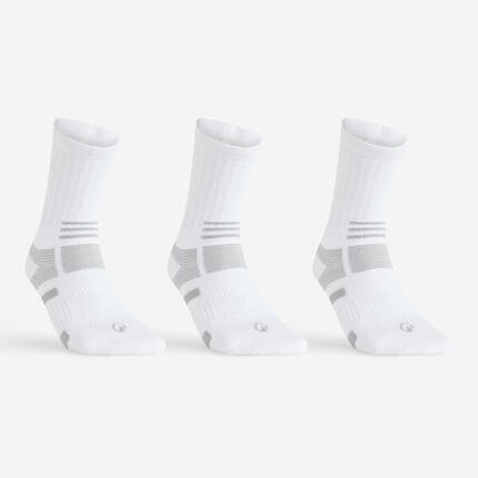CHAUSSETTES DE SPORT HAUTES ARTENGO RS 560 BLANC GRIS LOT DE 3