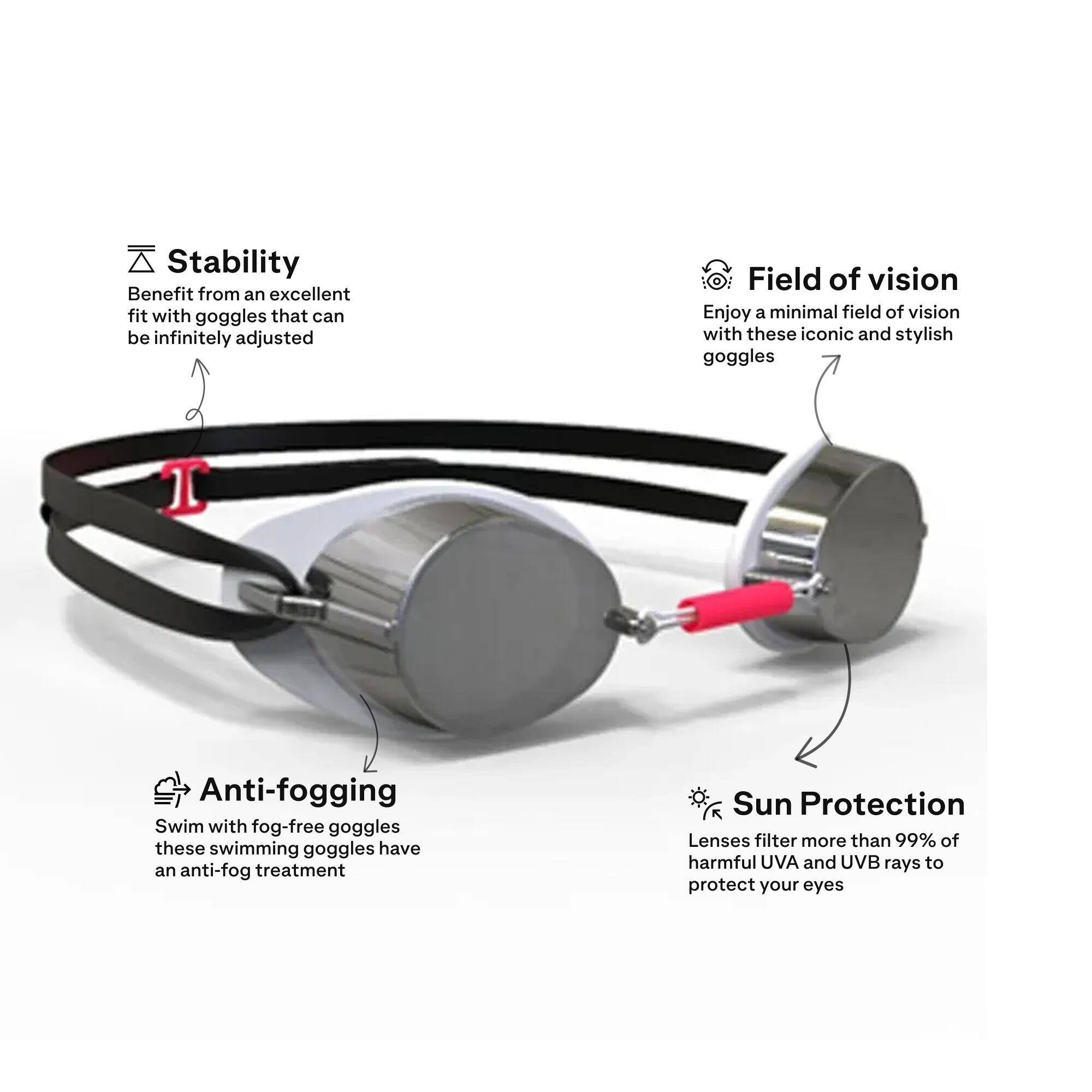 Swimming Goggles Universal Size Mirror Lenses Swedish 900 White Red -  2