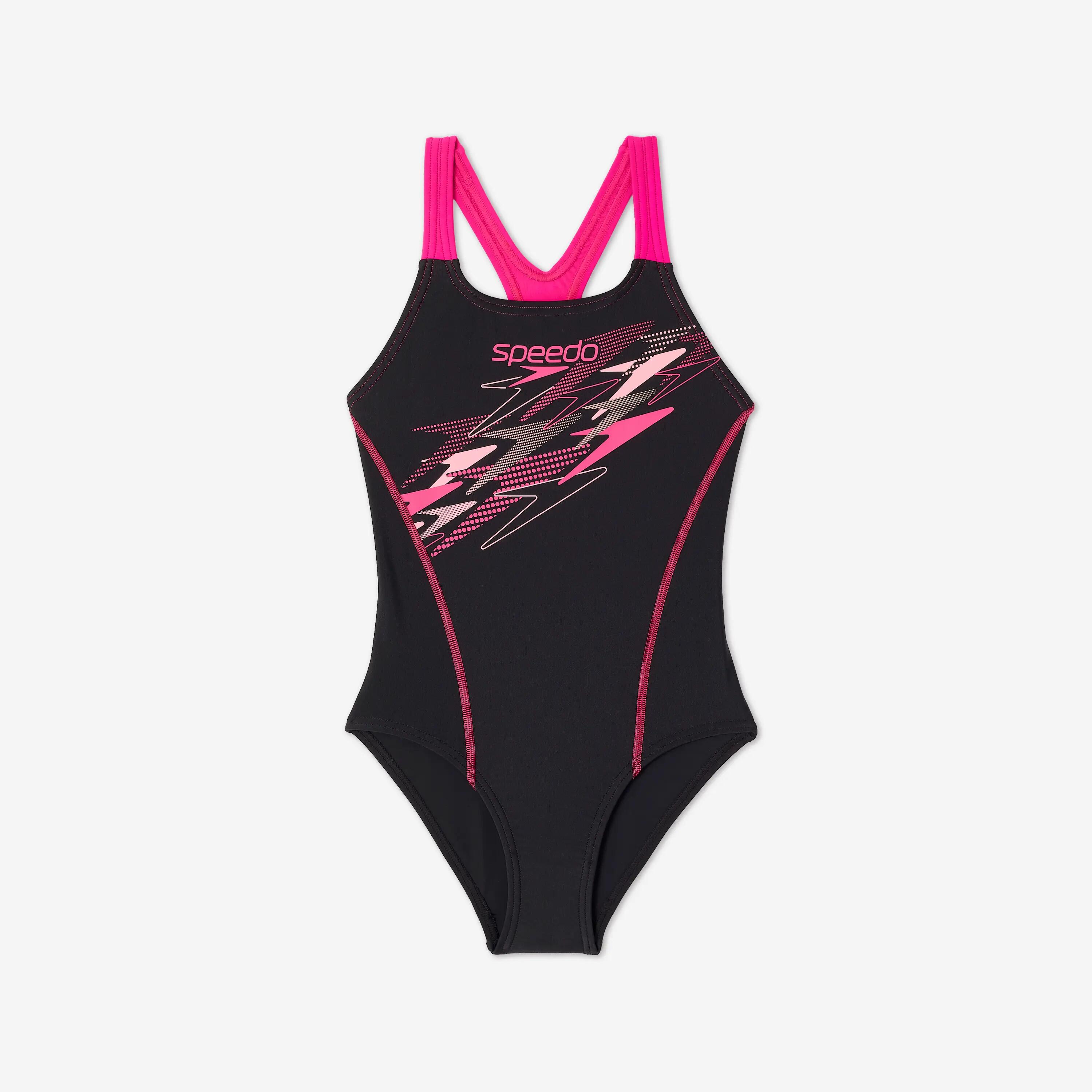 Maillot de bain 1 pièce natation Fille - Speedo Medley noir et rose 6/7