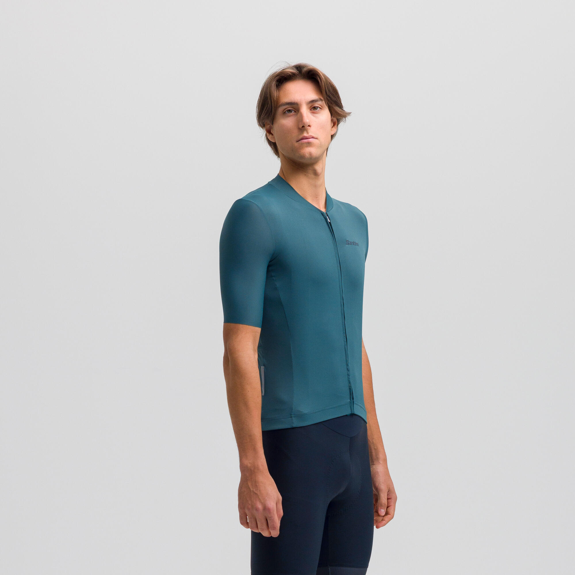 Maglia ciclismo unisex Premium Santini teal taglio slim 2/13