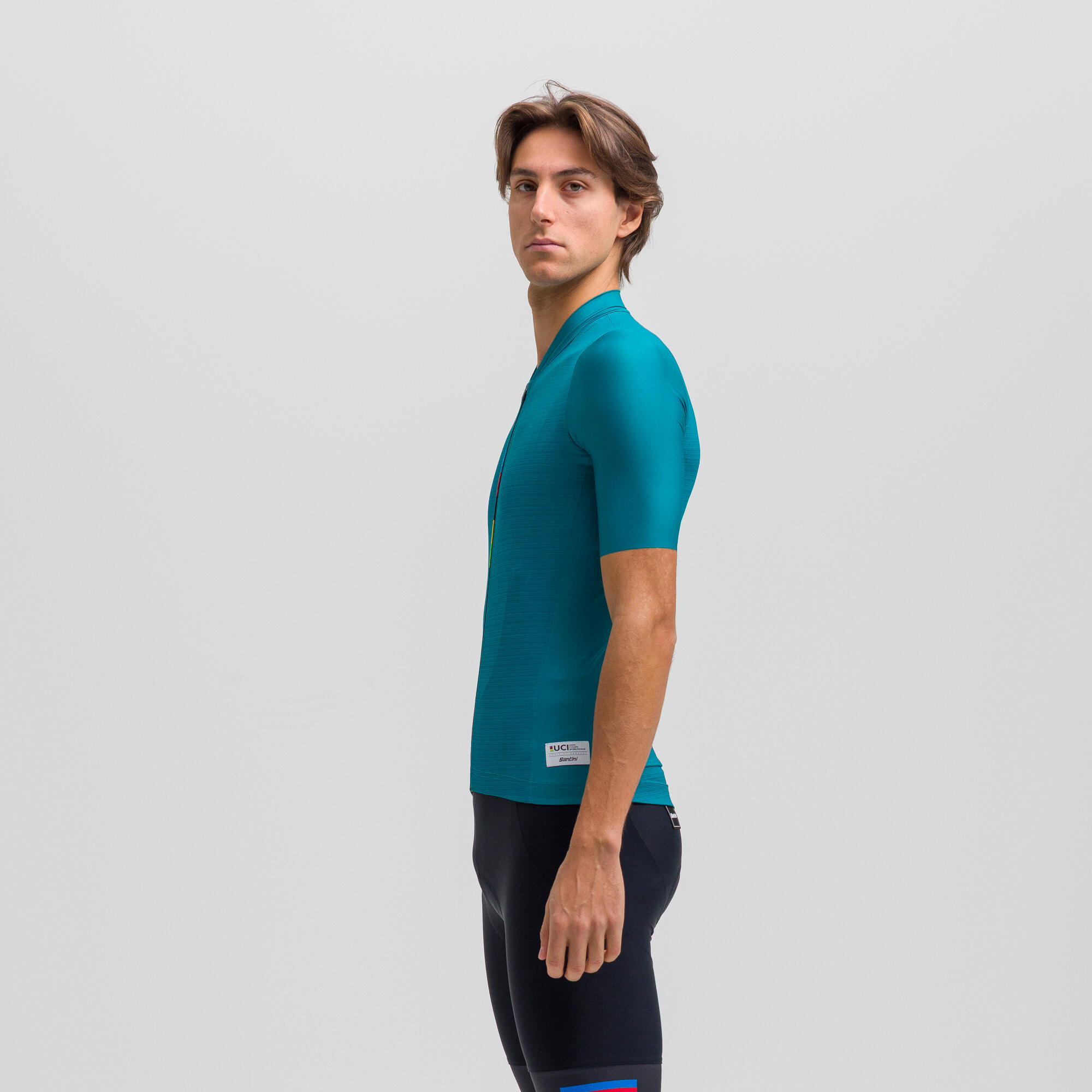 Maglia manica corta Ciclismo Uomo Santini Verde UCI Rainbow 3/9