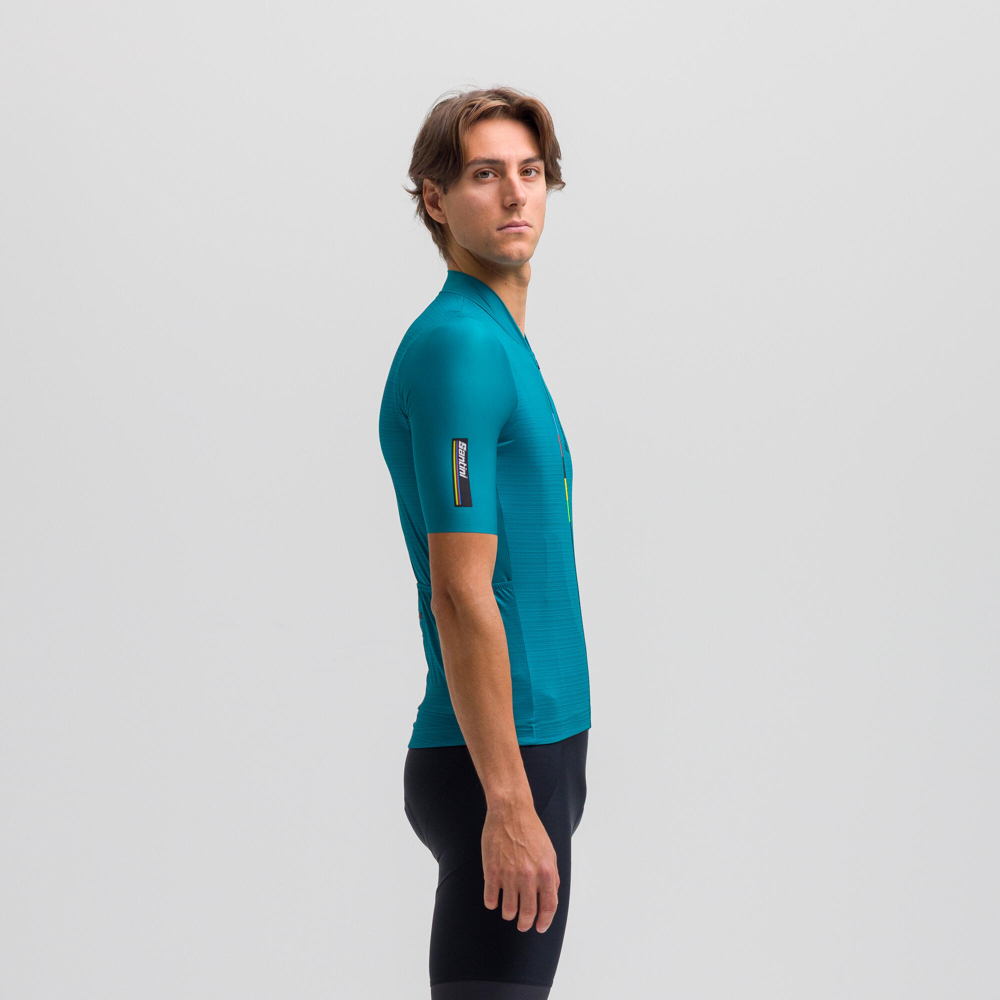 Maglia manica corta Ciclismo Uomo Santini Verde UCI Rainbow 2/9