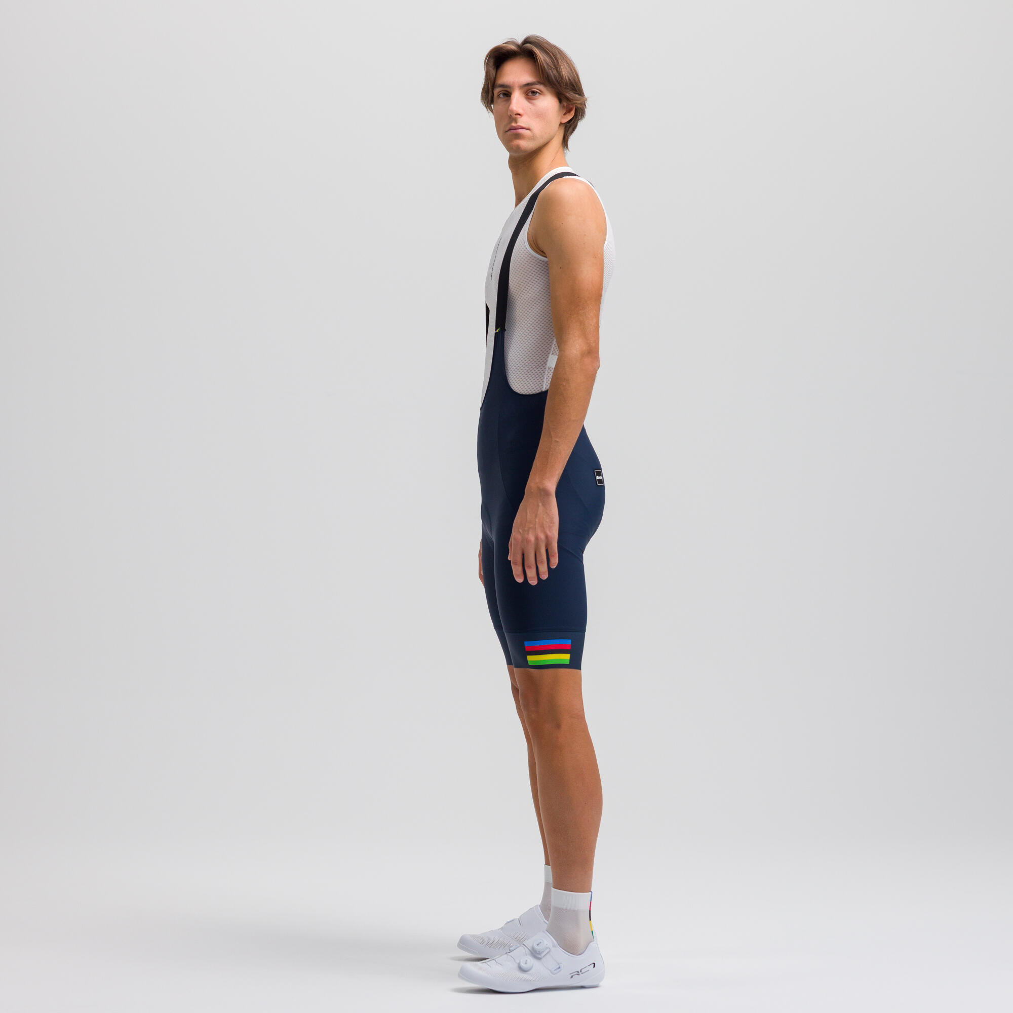 Salopette pantaloncini ciclismo uomo Santini UCI Rainbow World Champion blu 4/11