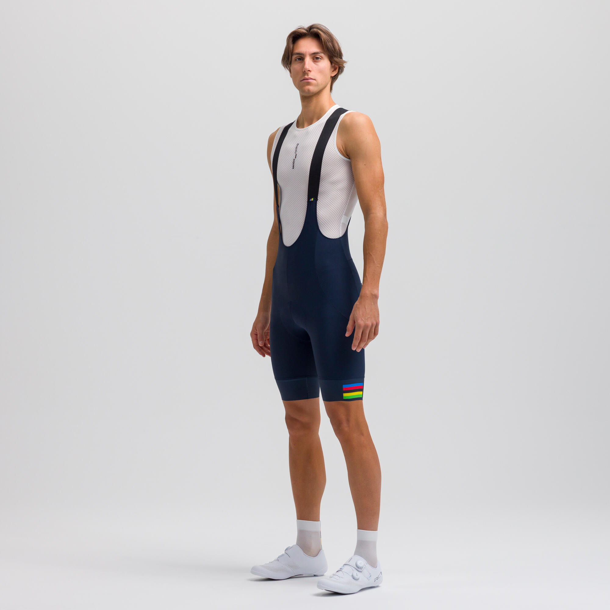 Salopette pantaloncini ciclismo uomo Santini UCI Rainbow World Champion blu 2/11