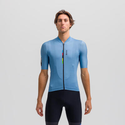 Maglia manica corta Ciclismo Uomo Santini blu grigio UCI Rainbow