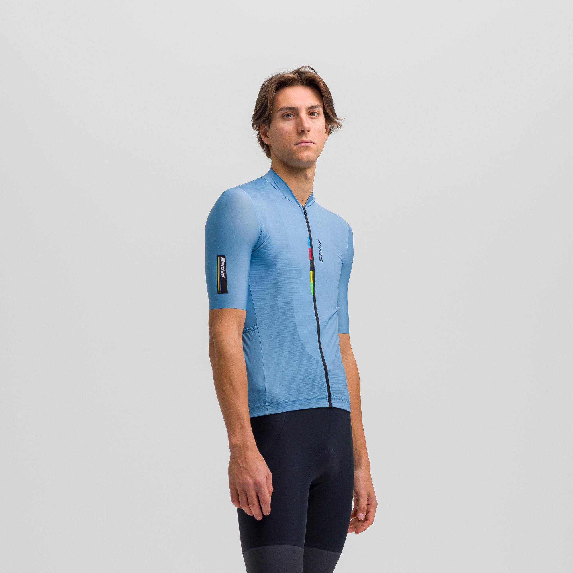 Maglia manica corta Ciclismo Uomo Santini blu grigio UCI Rainbow 3/10