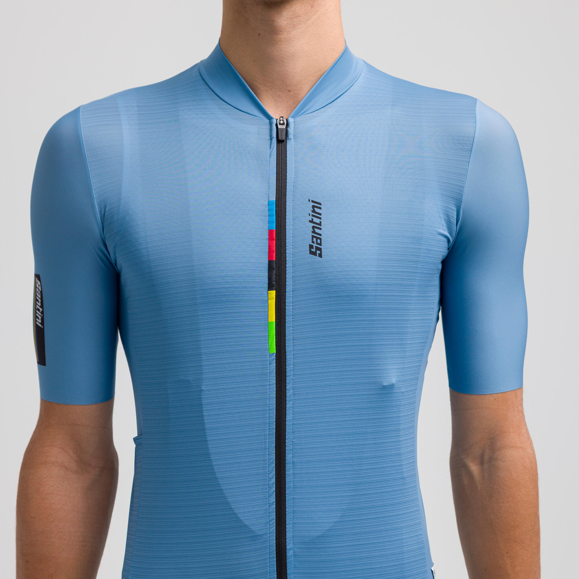 Maglia manica corta Ciclismo Uomo Santini blu grigio UCI Rainbow 9/10