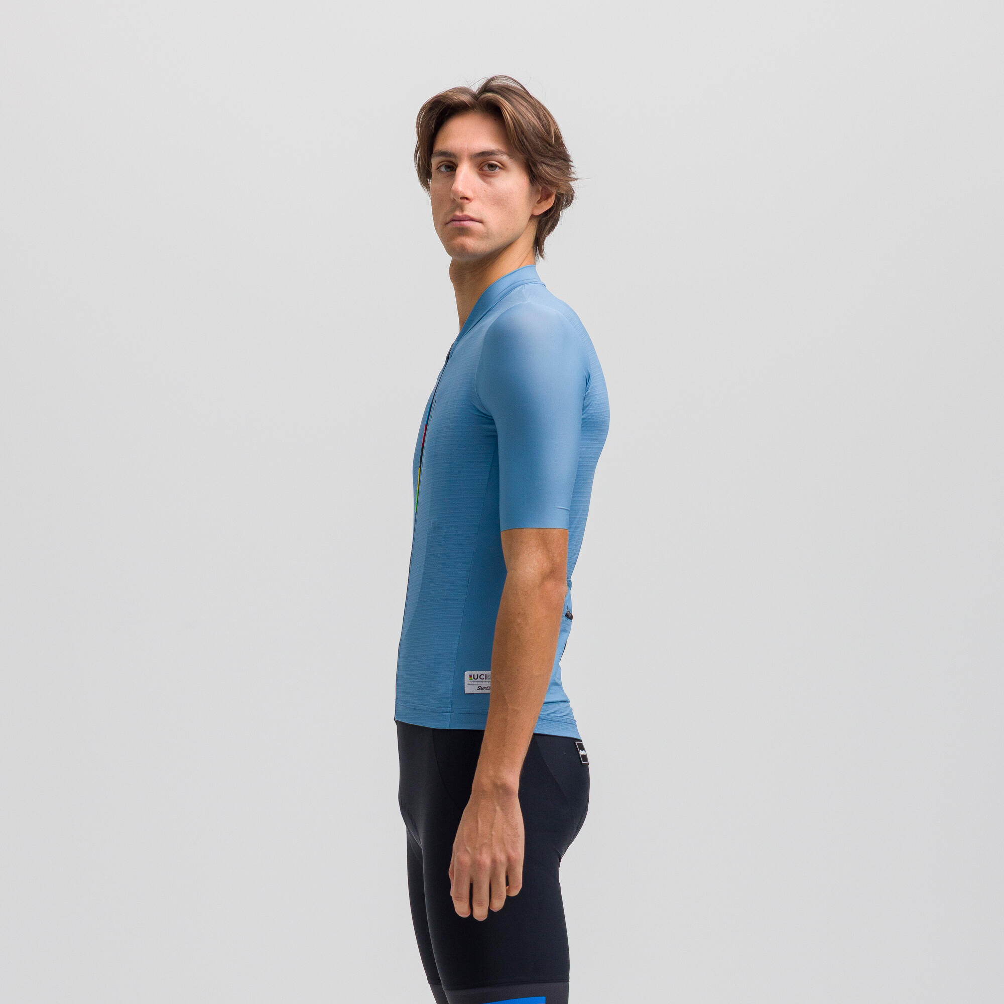 Maglia manica corta Ciclismo Uomo Santini blu grigio UCI Rainbow 2/10