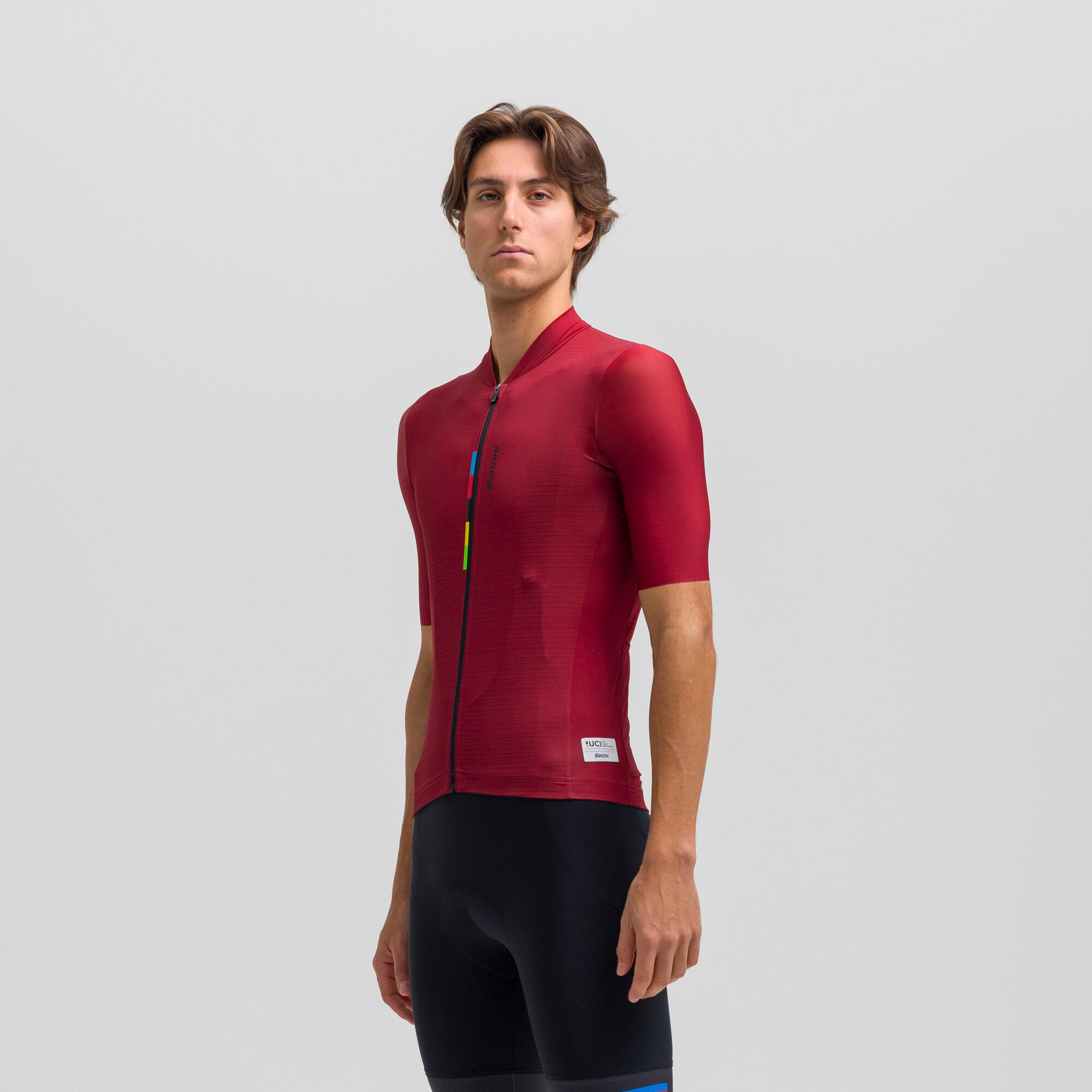 Maglia manica corta Ciclismo Uomo Santini rosso mattone UCI Rainbow 5/11