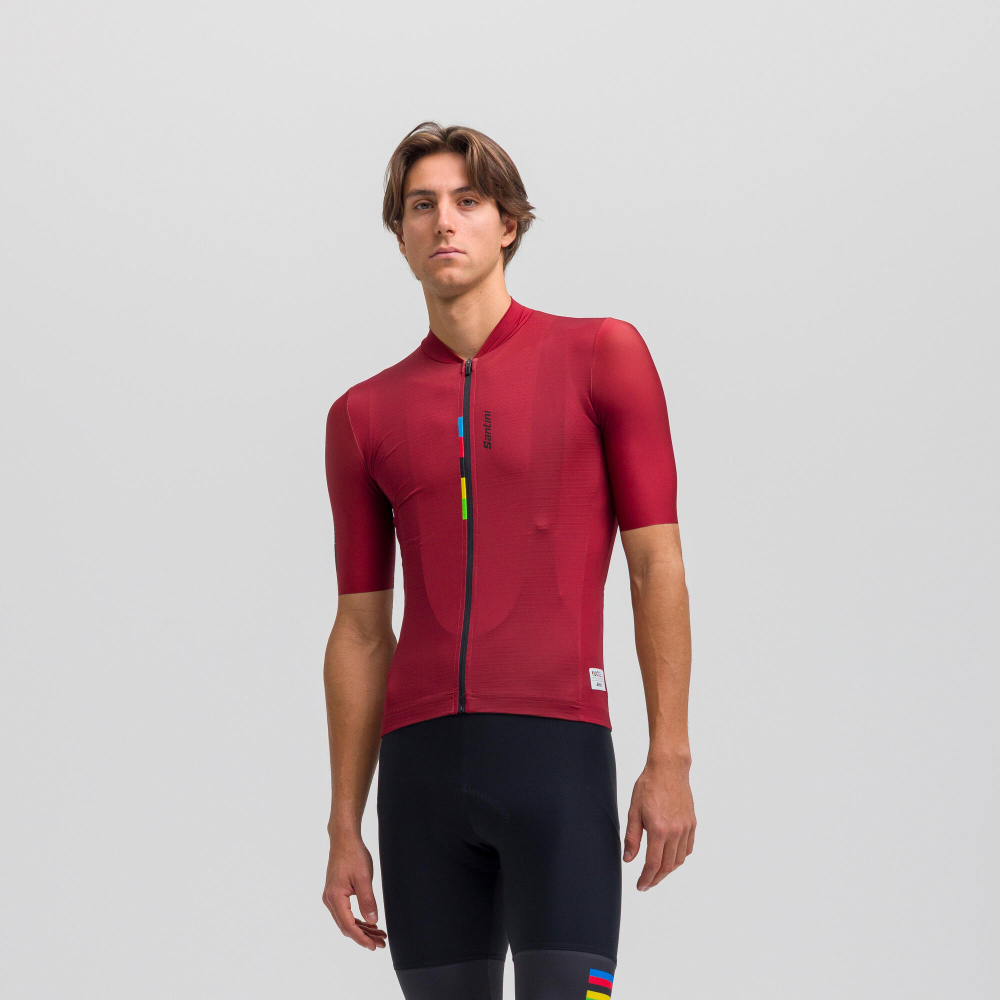 Maglia manica corta Ciclismo Uomo Santini rosso mattone UCI Rainbow 4/11